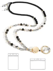 Lanyards for ID Badges and Keys,Natural Stone Beaded Teacher Lanyard for Women,Retractable Lanyard with ID Holder Cute Lanyards