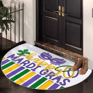 Colorful Letter Print Welcome Mat, Soft Absorbent Non-Slip Half Round Indoor Outdoor Door Mat, Home Entrance Decor, Office Kitchen Entry MARDI GRAS, Decorative Rug Mat