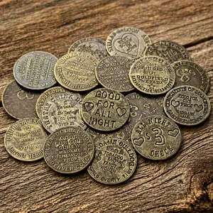 Brothel Tokens Lot Of 5 Vintage Style Solid Brass Coins Old West Cat House Western Decor Collectible Gift