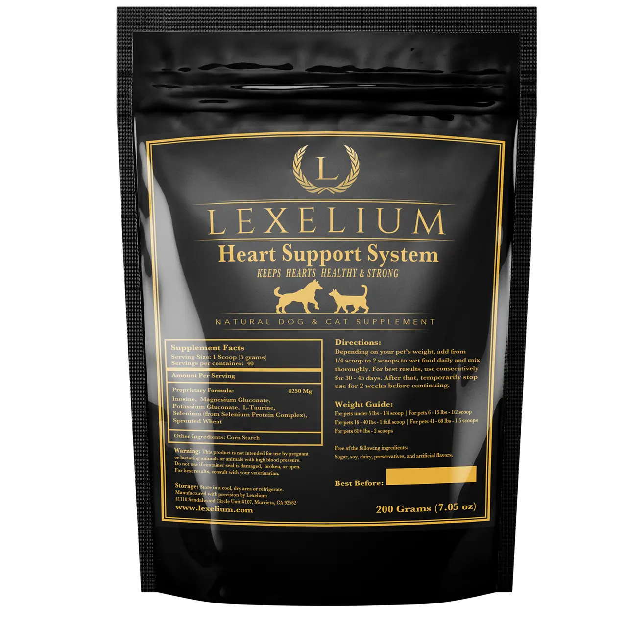 Lexelium Healthy Heart Supplement for Dogs & Cats | Hawthorn Berry, L-Taurine, Magnesium, Potassium & Selenium | Supports Cardiovascular Wellness – 200g
