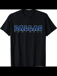 FQU Men's Dallas Football DFW City Vintage Graphic T-Shirt - Retro Crew Neck Short Sleeve Tee with Bold Blue 'DALLAS' Lettering & Football Design Breathable Comfort Fit Durable Casual Shirt for Fans Sports Apparel Gift for Dad Casual Attire Machine Washab