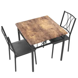 Garvee 3-Piece Dining Table Set for 2 with Space-Saving Square Kitchen Table and 2 Chairs, Compact Rustic Design in Brown or Gray, Perfect for Small Apartments, Studios, and Dining Rooms