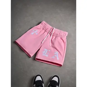 VIRAL Pink LA Cross Embroidered Sweat Shorts | Y2K Gothic Streetwear