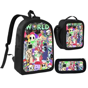 Dandy's World Backpack 3 Piece Set with Lunch Box and Pencil Case, Cartoon Game Bag Travel Daypack for Boys Girls