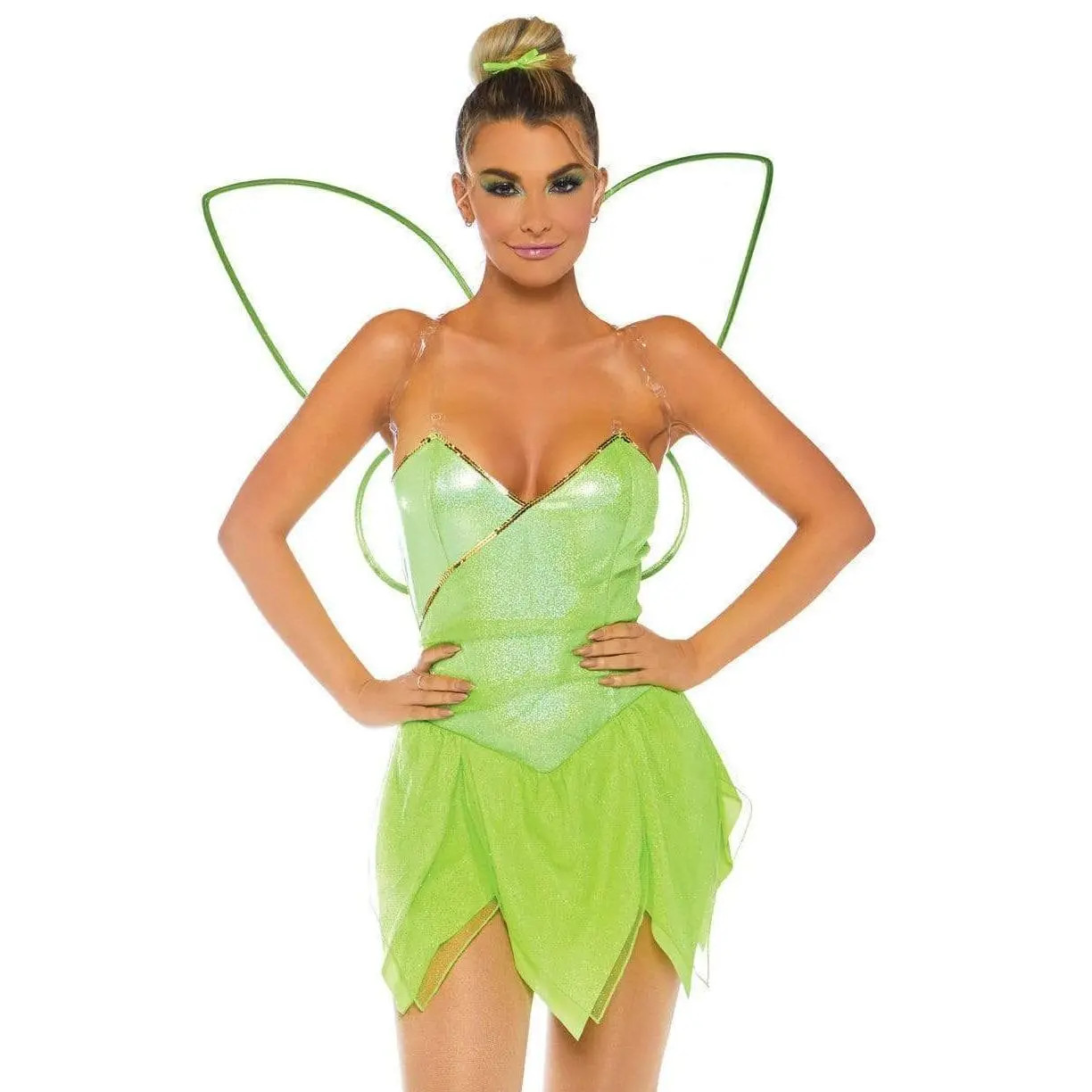 Pretty Pixie Fairy Tinkerbell Halloween Costume Dress with Wings Cosplay Fit Pretty Pixie Fairy Tinkerbell Halloween Costume Dress with Wings Cosplay Fit