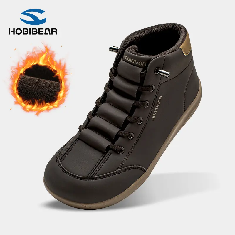 HOBIBEAR Women's Wide Fit Slip On Walking Shoes, Mid-Top Synthetic Leather Casual Trainers with Warm Plush Lining and Rubber Sole, Footwear, Round Toe