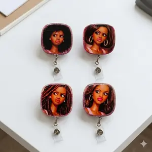 Sassy Melanin Lady Disgusted Expression Badge Reel Funny Retractable ID Holder For Nurse Healthcare Worker Medical Professional Work Mood Accessory