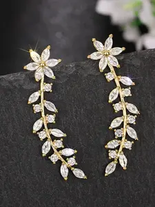 Elegant Rhinestone Flower Branch Earrings, Silver Color & Long Dangle Studs, Hypoallergenic, Perfect for Weddings & Parties
