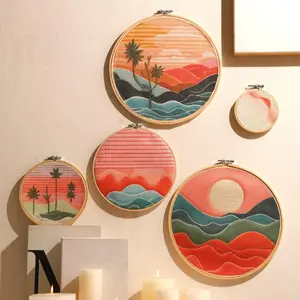 Boho Style Wall Hanging Decor, Colorful Mountain & Moon Pattern Hanging Decor, Wall Art Decor for Home Living Room Bedroom, Home Decor Accessory, Ornaments, Wooden Wall Art