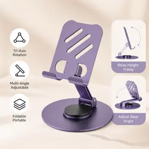 1 Piece Metal 360 Degree Rotatable Foldable Desktop Stand, Adjustable Multi-Axis Support for Smartphone and Tablet