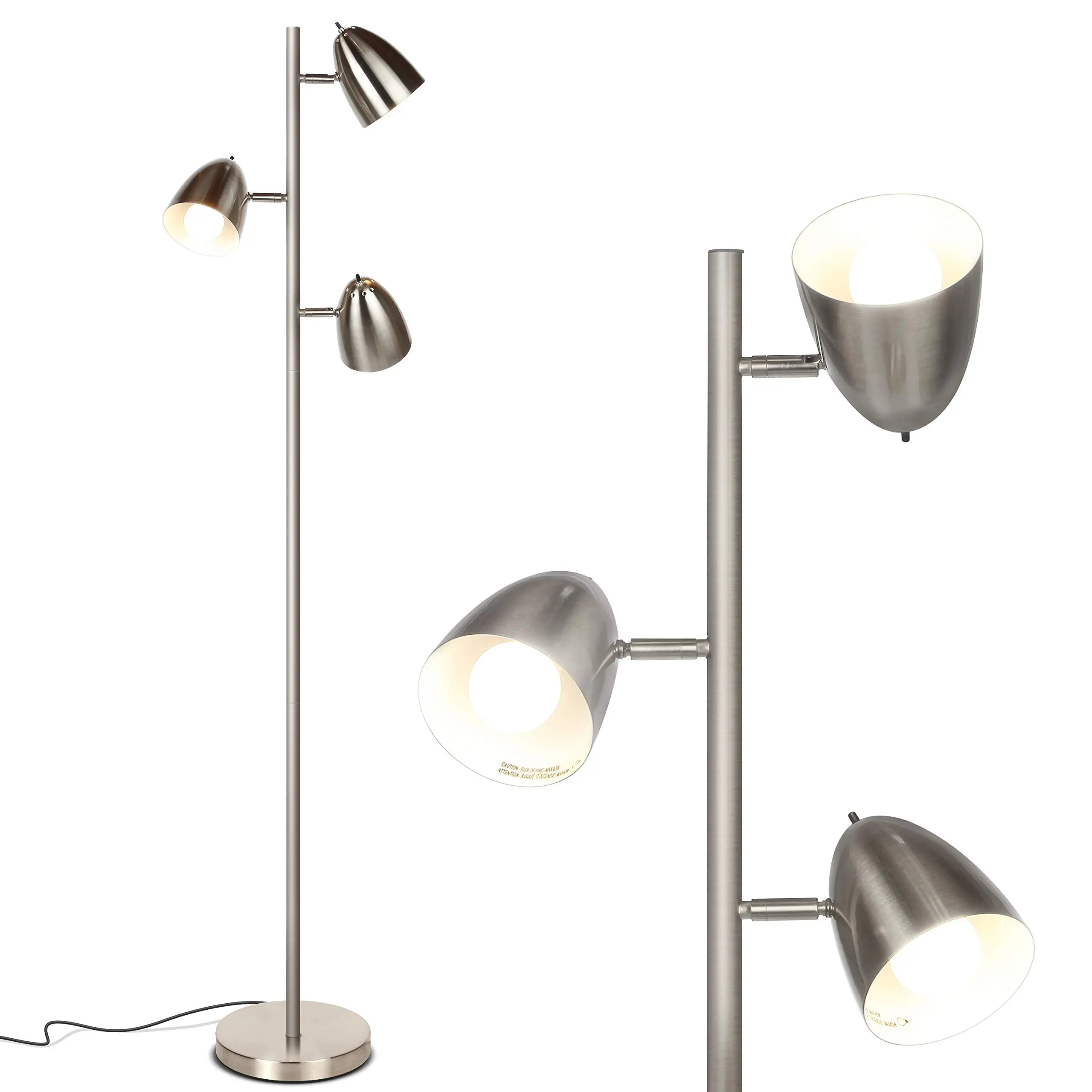 Brightech Jacob - LED Reading and Floor Lamp for Living Rooms & Bedrooms - Classy, Mid Century Modern Adjustable 3 Light Tree - Standing Tall Pole Lamp with 3 LED Bulbs