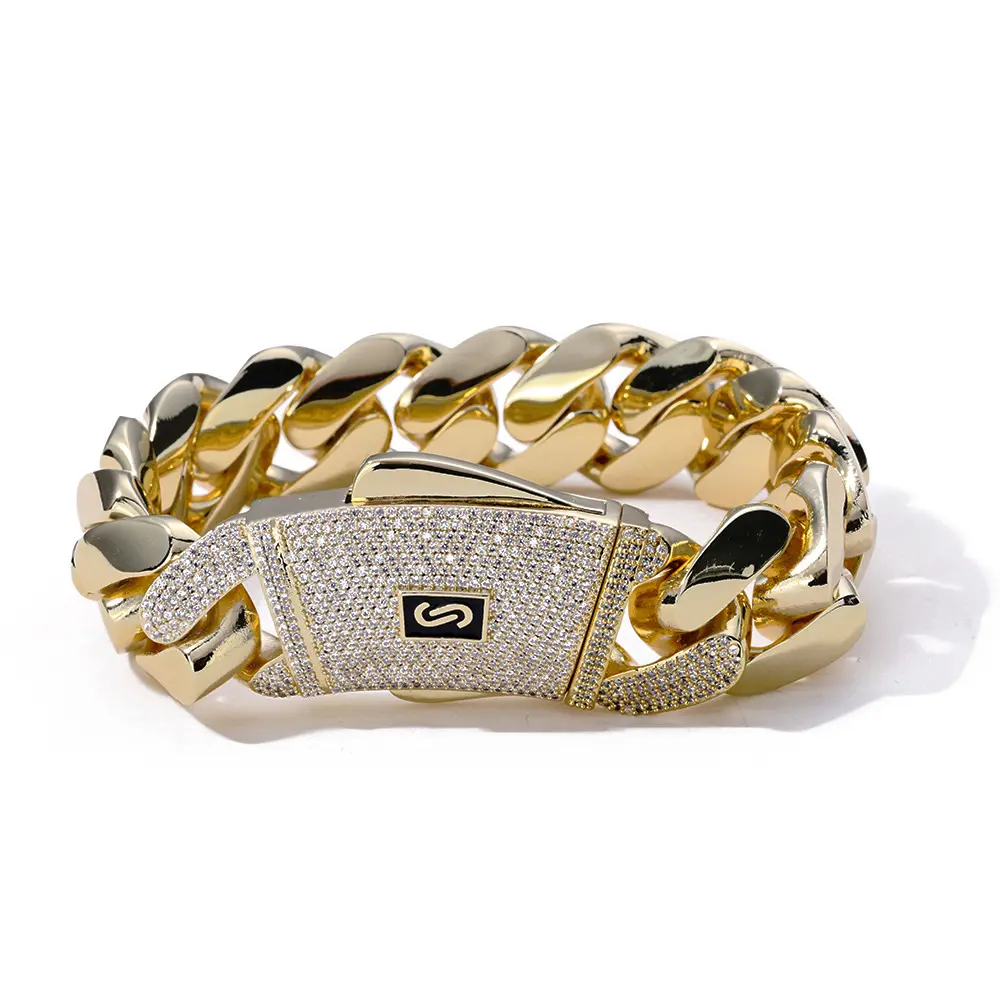 Men's Copper-Inlaid Zircon Smooth Cuban Chain Bracelet, European & American Style Casual Trendy Jewelry, High-End Hip Hop Fashion Accessories