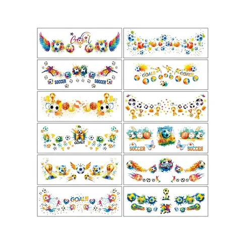 RENZEC Unisex Sports Temporary Soccer Face Tattoos - 1PC Safe, Waterproof, Skin-Friendly Stickers with Wings, Trophies, Colorful Watercolor Designs for Game Days, Premier League Fan Parties (1 Sheet, Many Looks)