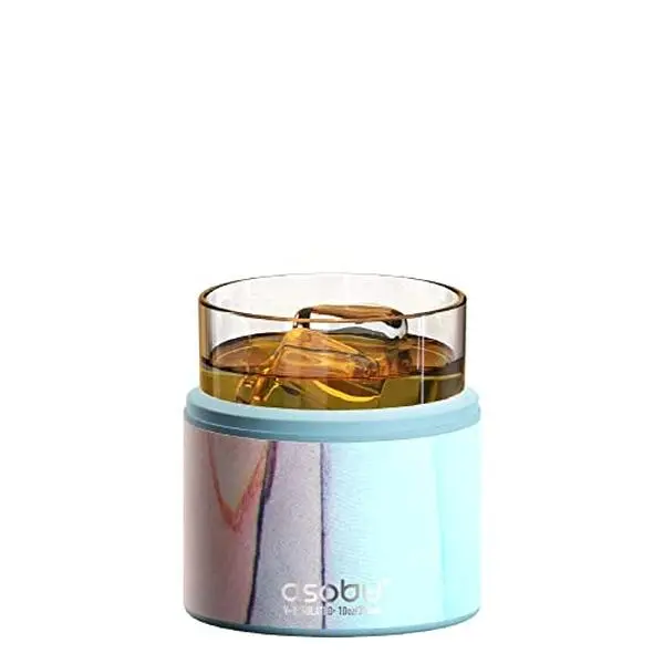 asobu Whiskey Glass with Insulated Stainless Steel Sleeve, 10.5 ounces (Aqua Pink)