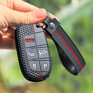 for Jeep, Dodge, Chrysler Key Fob Case with Keychain Full Protection Key Cover, Car Key Protector for Cherokee Limited 2016-2019/Grand Cherokee 2015-2019/Compass/Renegade/S Special Edition/Challenger/Journey/Charger/Hellcat/300C