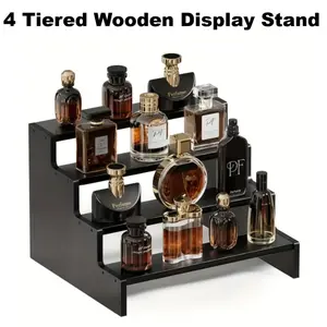 1 set of 4-tier product display shelf combining black iron and wood, display storage shelf, storage display shelf