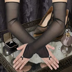 Women's Long Fingerless Sheer Tulle Mesh Gloves for Wedding Bridal Opera Party Halloween Costume - Elegant Evening Wear Accessory Lace Arm Warmers Perfect for Formal Events Cosplay Dance Performance Stage Show Fashion Style