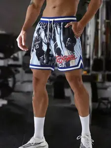 Men's Los Angeles basketball shorts with "23" and LA Hoop pattern screen printed clothing, breathable drawstring waist, ideal for basketball games, gym workouts, and casual street style, durable and bold print for basketball fans