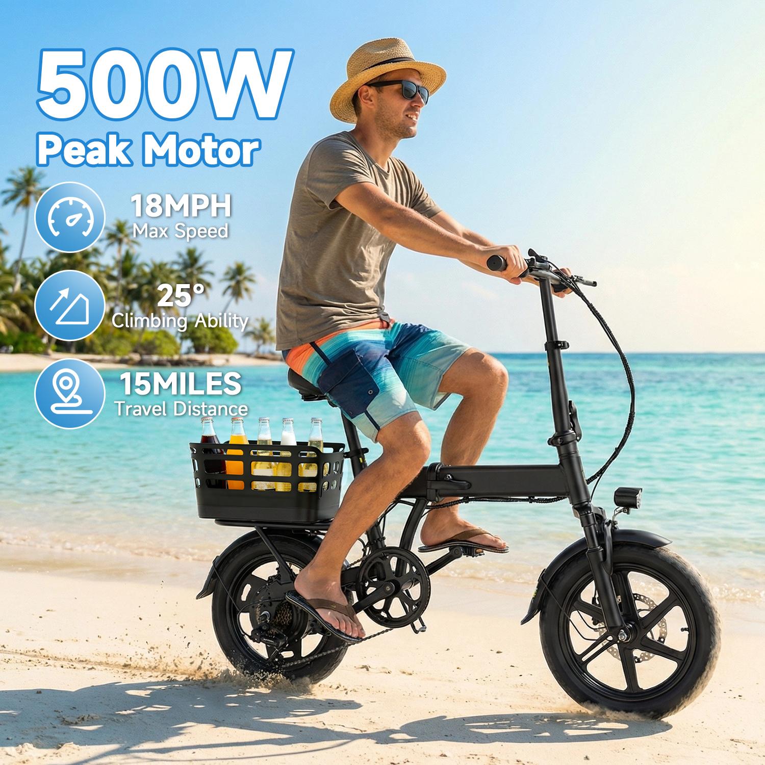 Electric Bike 500W Motor, 18MPH Commuter Folding Ebike, 14 Inch Electric bicycle for Adults, 36V 12Ah Battery, Up to 30 Miles Range, 3 Riding Modes Electric Bike 500W Motor, 18MPH Commuter Folding Ebike, 14 Inch Electric bicycle for Adults, 36V 12Ah Battery, Up to 30 Miles Range, 3 Riding Modes