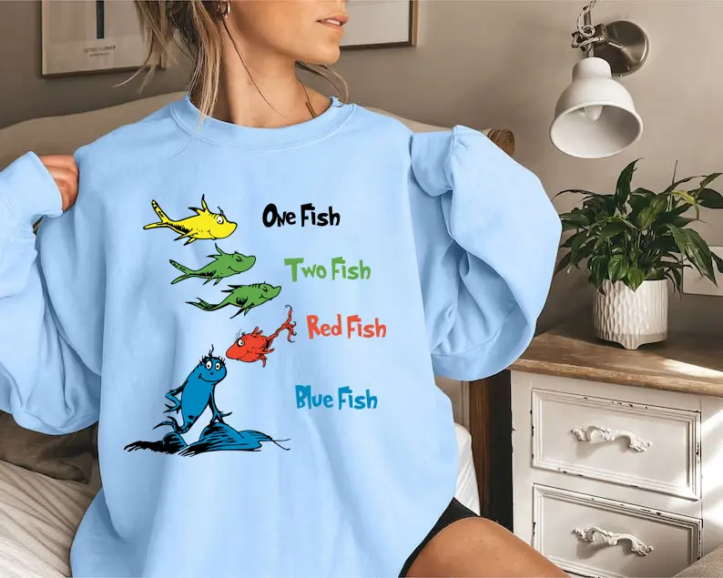 Dr. Seuss Day Shirt, One Fish Two Fish Red Fish Blue Shirt, 100 Days School Shirt, Cat Hat Kids Toddler T-Shirt,Reading Day Tee, Reading Week