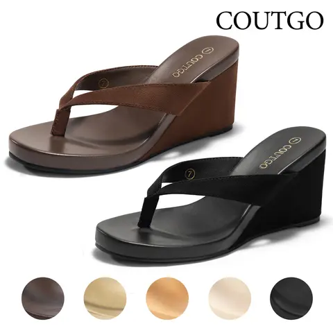 Coutgo Womens Wedge Heels Sandals Platform Flip Flops Slides Slip On Summer Beach Shoes