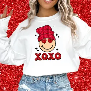 XOXO Faux Glitter Smiley Face DTF Transfer Sheet