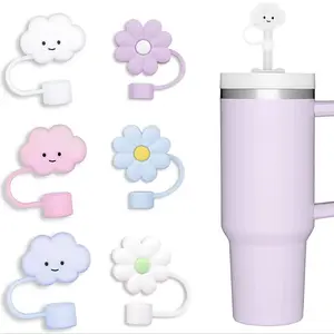 10mm Straw Cover Set, 6pcs Food-Grade Silicone Caps for Stanley Cups, 40oz & 30oz Sizes, Cute Cloud Design Straws Protectors, Drink Protectors