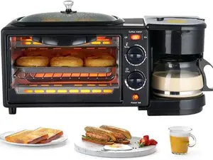3-in-1 Breakfast Station - Includes Coffee Maker, Non-Stick Griddle, and 4-Slice Toaster Oven - Versatile Breakfast Maker with Timer