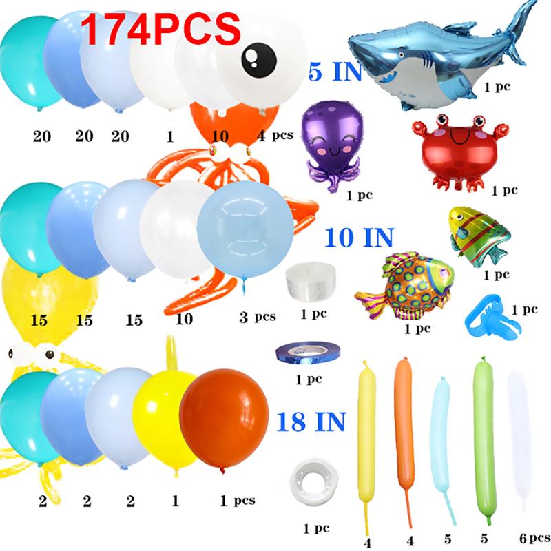 Undersea Balloons Arch Garland Kit - 174/194Pcs with Sharks, Fish, Octopus, Conch&Lobster/Crab Balloons for Baby Shower Party Supplies Set Tool