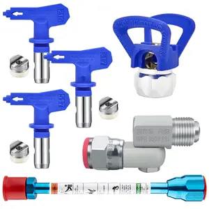 6 pc Airless Spray Painting Gun Nozzle Kit - 215，317 ，517Nozzle with Gasket, 1pcs Extension Hose, 287036 Adapter, Base & Universal Joint, No Connector Thread Standard, for Contractors & Home Buildings, Garden Decks