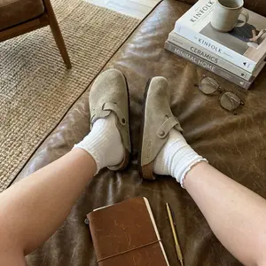 Suede Leather Clogs with Adjustable Buckle | Orthopedic Cork Sole Mules for Men & Women