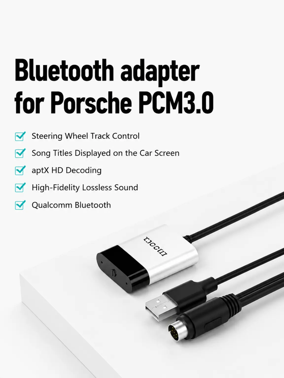 CHOOCL Bluetooth Car Adapter with iPod+USB Y Cable Work for Porsche PCM3.0 System, Bluetooth Adapter for Car Music with High-Definition aptX,aptX-LL,aptX-HD Audio Streaming