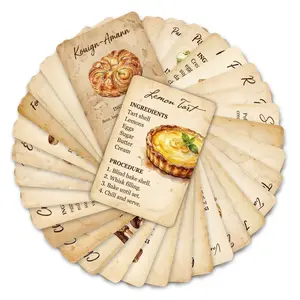 36Pcs Vintage French Dessert Recipes Cards, Retro Watercolor Baking Illustration Flashcards, Aesthetic Kitchen Decor & Baking Lover Stationery Gift