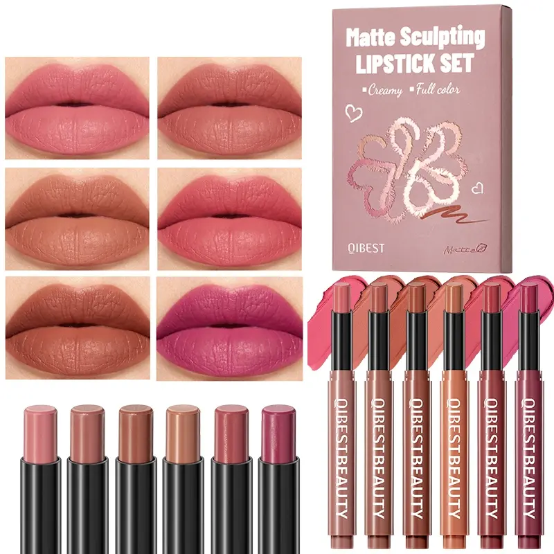 6-pack velvet lip gloss set with long-lasting color rendering and non stick matte lip gloss