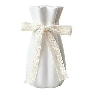 8'' White Ceramic Flower Vase - Modern Minimalist Boho Vase for Home Decor, Table Centerpieces Ideal for Farmhouse Decor