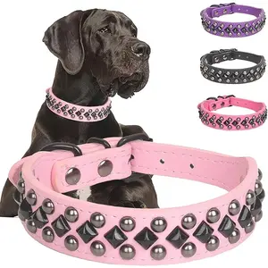 Spiked Studded Dog Collar Soft PU Leather Squared Spike Pet Collar Adjustable Collars for Small Medium Large Dogs dog  accessories