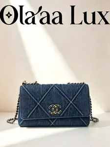 Pre-owned CHANEL Washed Denim 19bag Classic Double Flap Shoulder Bag