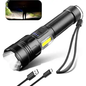 AiQInu LED Rechargeable Torch 10,000 Lumens, COB Very Bright Flashlight, Flashlight, USB, 4 Light Modes, Zoomable, IPX4 Waterproof for