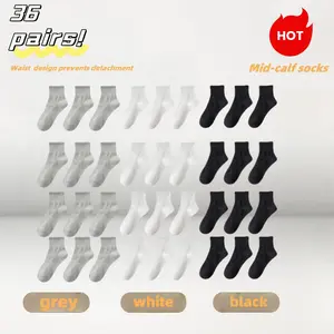 Z Mid-Calf Socks - 36 Pairs of Solid Color Cotton Socks in Black White & Grey - Breathable Elastic One-Size-Fits-All for Sports & Commute Classic grip socks grip socks for soccer