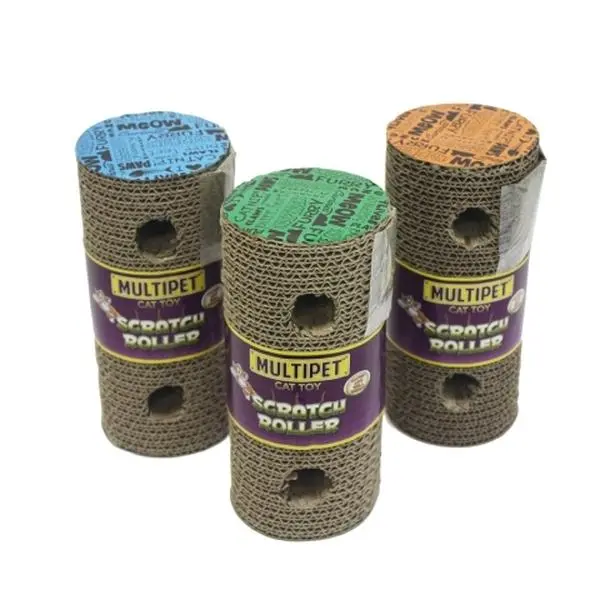 Multipet International Cardboard Cat Scratcher Roller - 7.5 in. Corrugated Cylinder, Interactive Play, Assorted Colors (UPC: 784369202656), 7.5 Inches