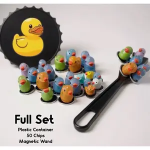 50 Luminous Duckies Filler Bingo Chips with Magnetic Wand and Holding Container Bingo Set 50 Patitos para Llenar Cartas de Loteria con Pala Magnetica y Corcholata