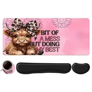 4pcs Inspirational Quote Design Premium Multipurpose Mousepad + Keyboard Wrist Rest + Coaster Set For Desktop Decoration, Office Accessories Set Ergonomic Wrist Support, Computer Mat Coaster Suitable For Home Office Gaming