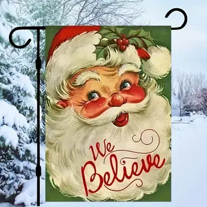 Christmas Santa We Believe Garden Flag, Double Sided Garden Flag, Yard Decor, Garden Decor, Holiday Decor, Waterproof Flag, Christmas Decor (No Metal Brace)