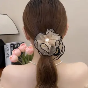 3 Pcs Set Simple Mesh Flower Bud Bead Hair Claw Clip - Ladies Temperament Ponytail Accessory, Cute Sweet for Dress Up Hair Decorations