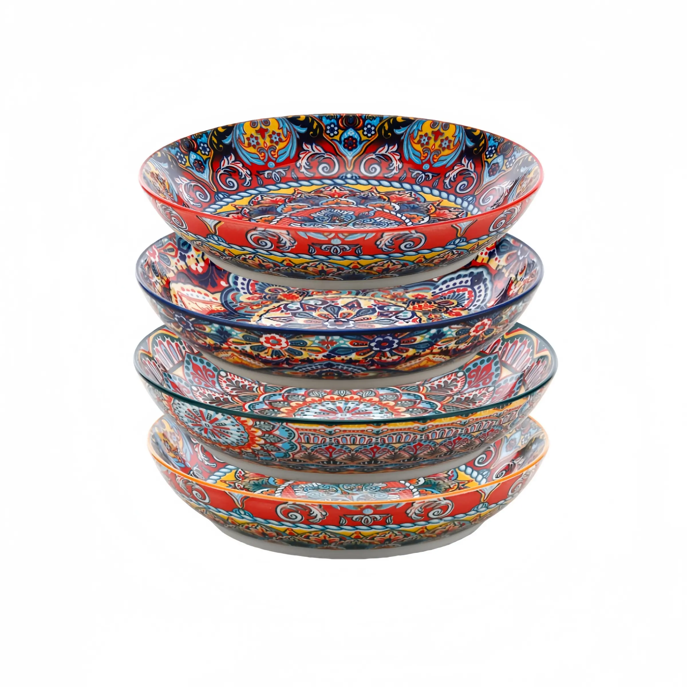 2pcs Round 8 Inch Plates Set, Floral Pattern Steak Plate, Fruit Plate, Salad Plate, Dinner Plates, Suitable for Kitchen & Restaurant, Dishwasher Safe Tableware, Dinnerware, Microwave Safe