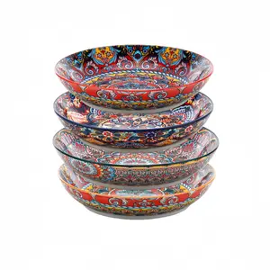 2pcs Round 8 Inch Plates Set, Floral Pattern Steak Plate, Fruit Plate, Salad Plate, Dinner Plates, Suitable for Kitchen & Restaurant, Dishwasher Safe Tableware, Dinnerware, Microwave Safe