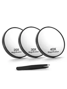Travel Size Magnifying Mirror - 20X/30X/40X Magnification, Black, with Suction Cups (Camera Accessories for Photography Gear)
