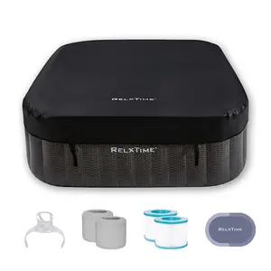 RELXTIME 73" 4-6 Person Inflatable Hot Tub with Energy Efficient Spa Cover/Insulated Cover/Mat FathersDayGift Portable Reusable