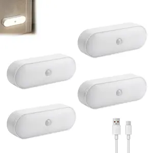 4Pcs Magnetic Motion Sensor Night Light, Smart Portable LED Lamp, Auto On Off Compact Sturdy Wall Light for Bedroom Kitchen Staircase