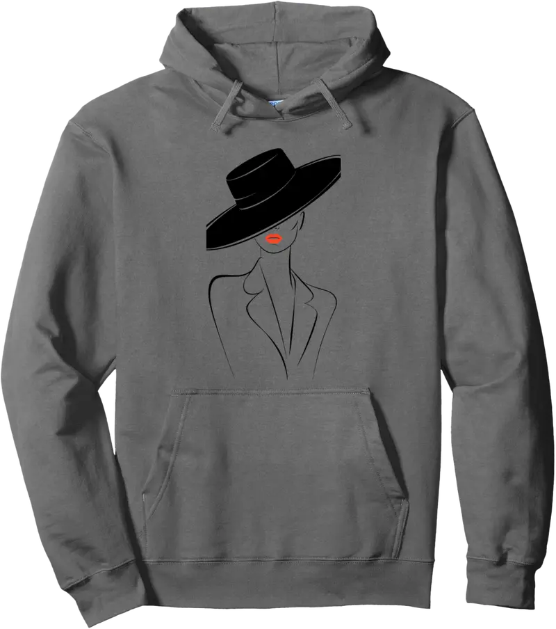 Elegant Woman With Hat And Red Lips Pullover Hoodie - Akosuaano Shop 31B0F19D8JP2
